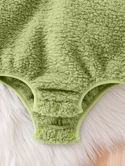 Dinosaur Hooded Baby Romper, Fuzzy Sleeveless Costume Bodysuit for Infants