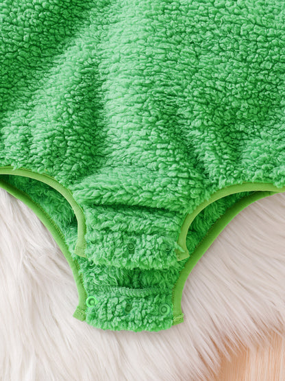Dinosaur Hooded Baby Romper, Fuzzy Sleeveless Costume Bodysuit for Infants