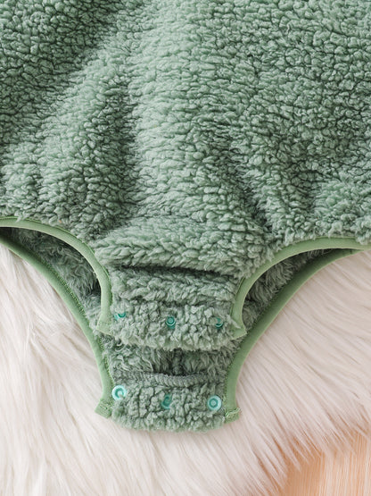 Dinosaur Hooded Baby Romper, Fuzzy Sleeveless Costume Bodysuit for Infants