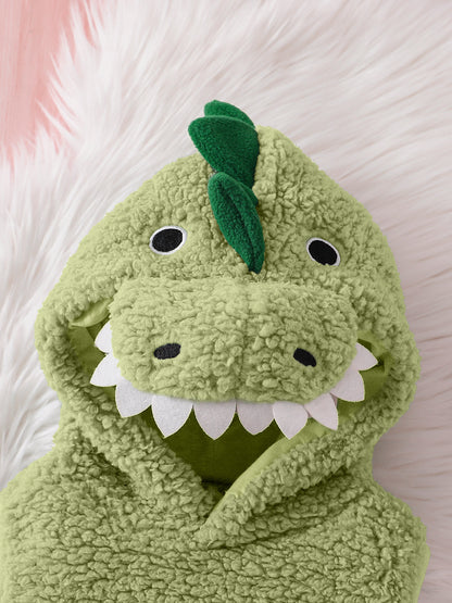 Dinosaur Hooded Baby Romper, Fuzzy Sleeveless Costume Bodysuit for Infants