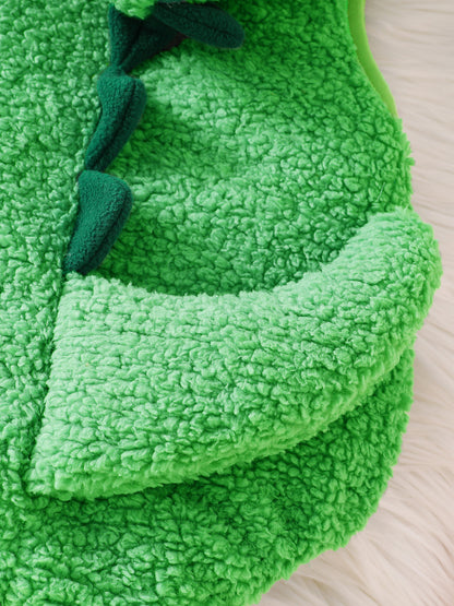 Dinosaur Hooded Baby Romper, Fuzzy Sleeveless Costume Bodysuit for Infants