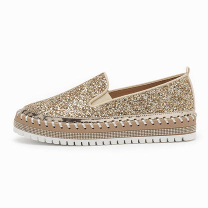 Suprclark Women Slip On Sparkly Loafers - Gold