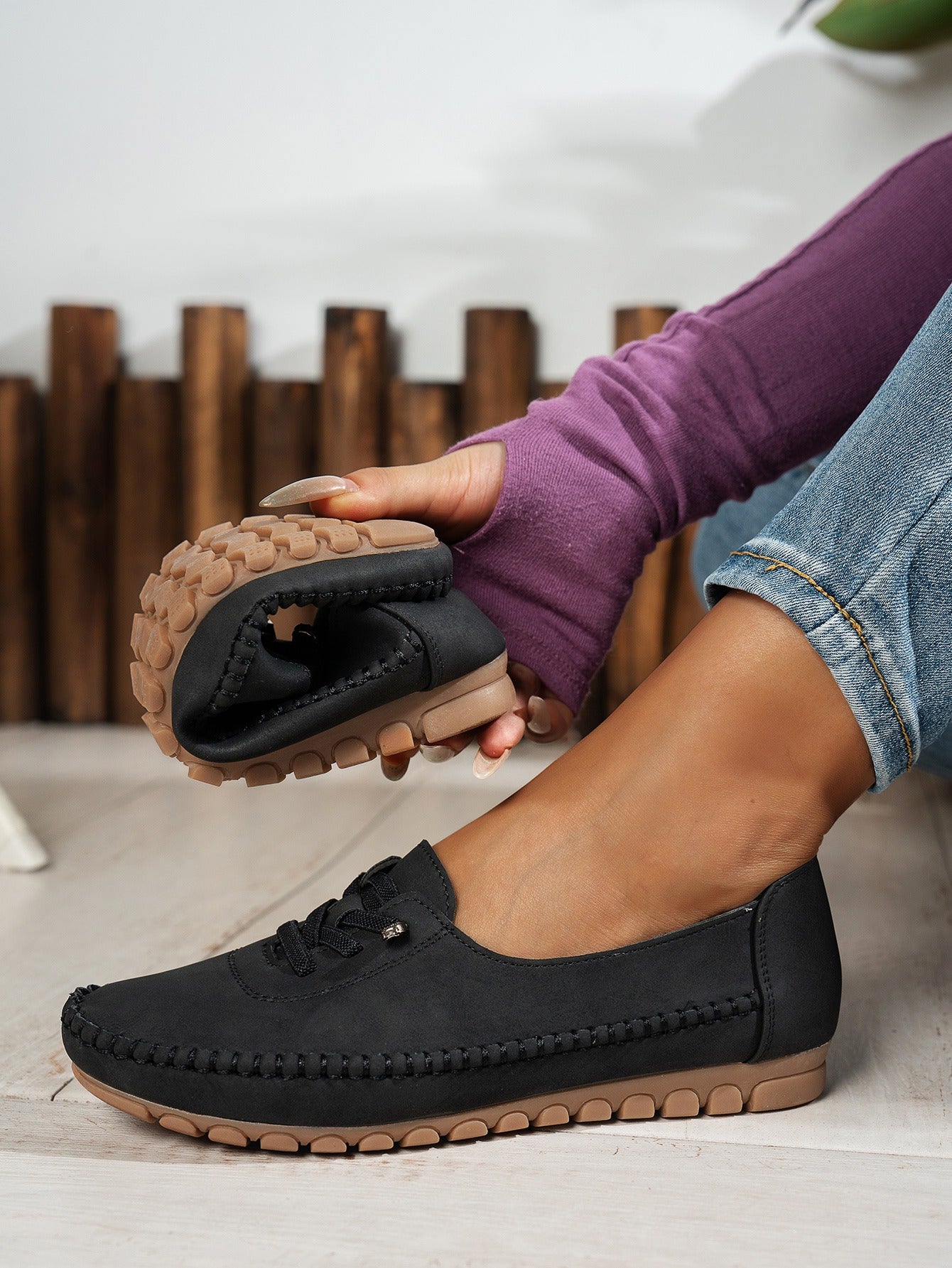 Black women's soft comfort slip-on loafers flexible design