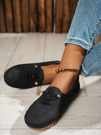 Black women's casual slip-on loafers side view
