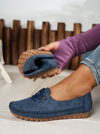Blue women's soft comfort slip-on loafers flexible design