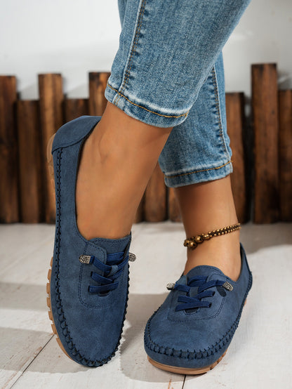 Blue comfortable loafers front view