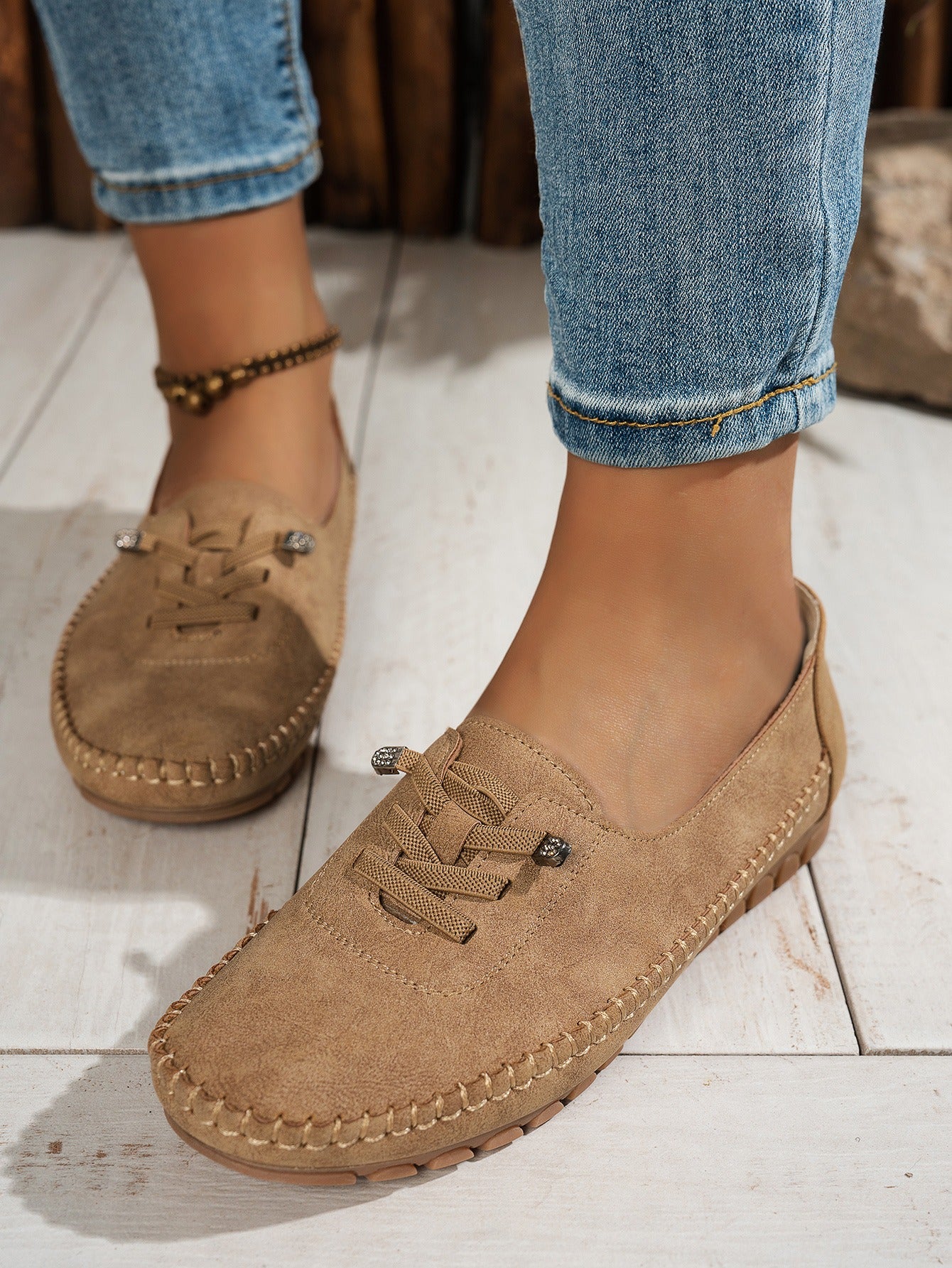 Camel women's soft slip-on loafers front view