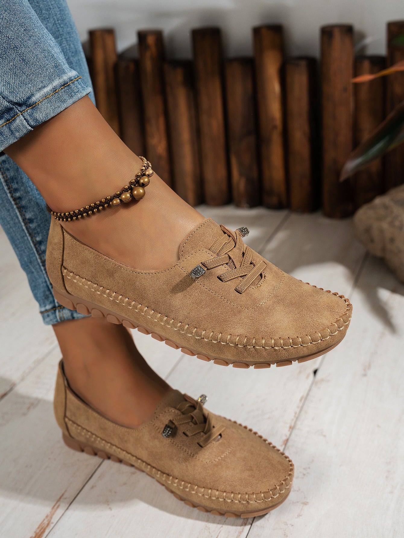 Camel comfortable casual loafers side view
