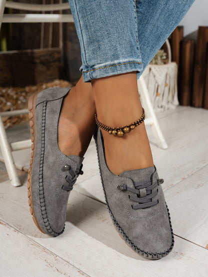 Gray women's casual slip-on loafers side view