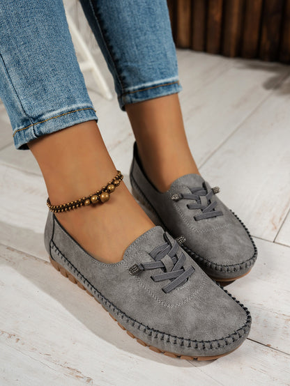 Gray comfortable loafers front view