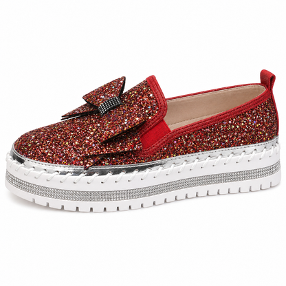 Suprclark Women Sparkly Loafers - Red Iridescent