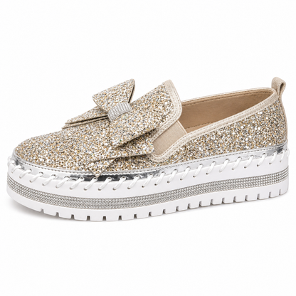 Suprclark Women Sparkly Loafers - Gold