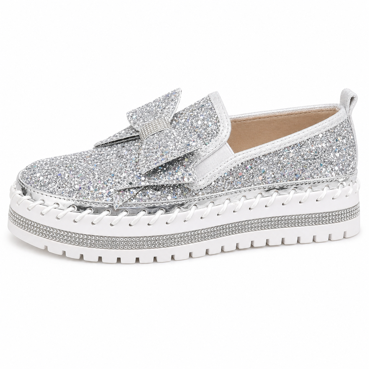 Suprclark Women Sparkly Loafers - Silver
