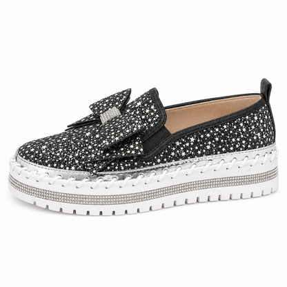 Suprclark Women Sparkly Loafers - Black Star