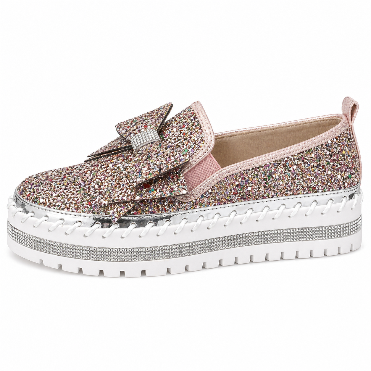 Suprclark Women Sparkly Loafers - Pink Iridescent