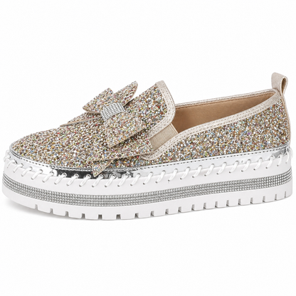 Suprclark Women Sparkly Loafers - Gold Iridescent