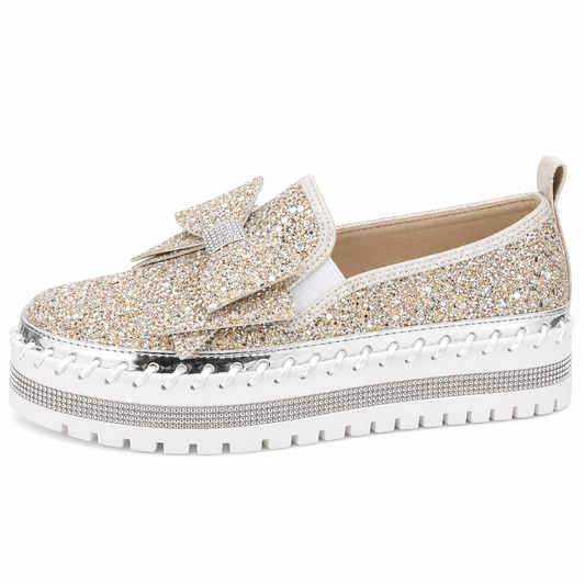 Suprclark Women Sparkly Loafers - Beige