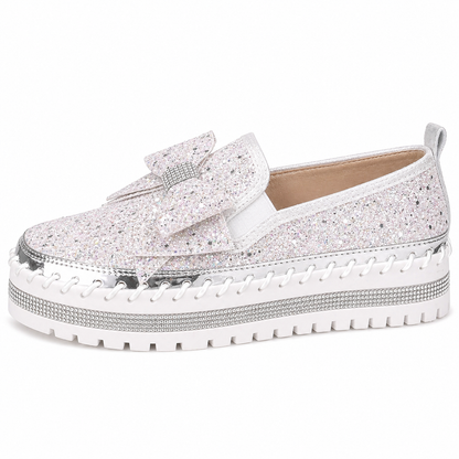 Suprclark Women Sparkly Loafers - Pink Purple