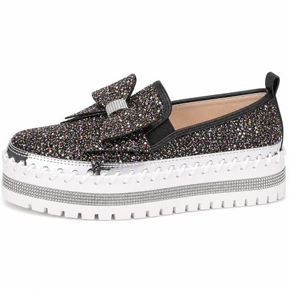 Suprclark Women Sparkly Loafers - Black Iridescent