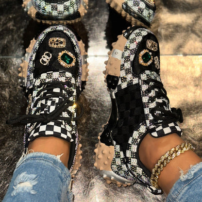 Women's Fashion Rhinestone Letter Sparkling Sneakers