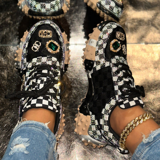 Women's Fashion Rhinestone Letter Sparkling Sneakers