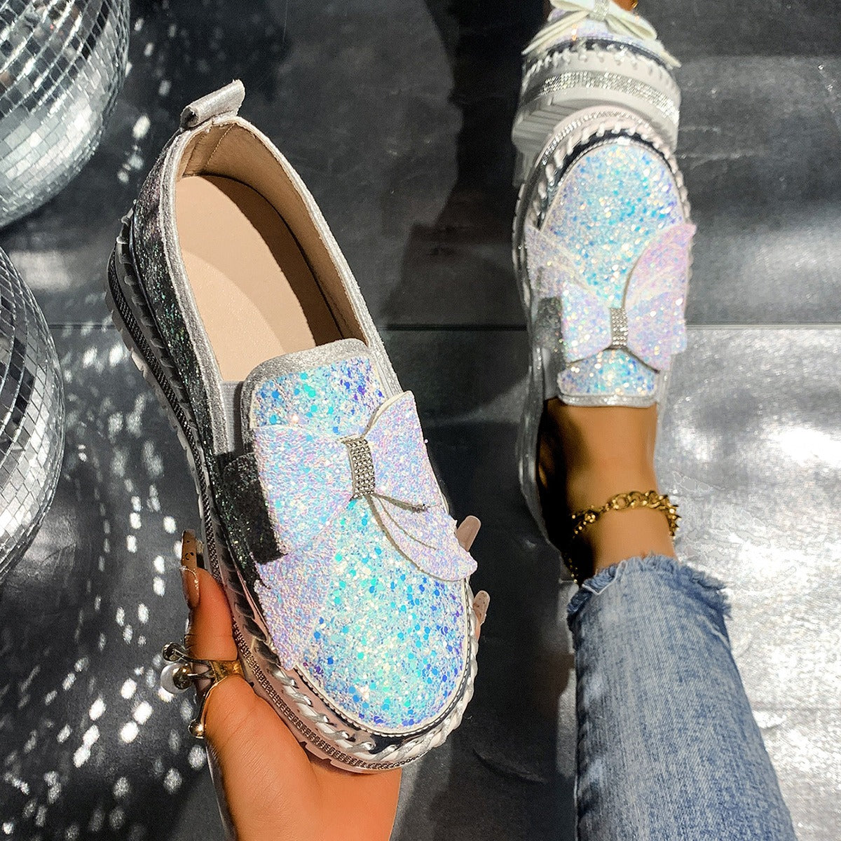 Women's Rhinestone Slip-On Sparkly Loafers