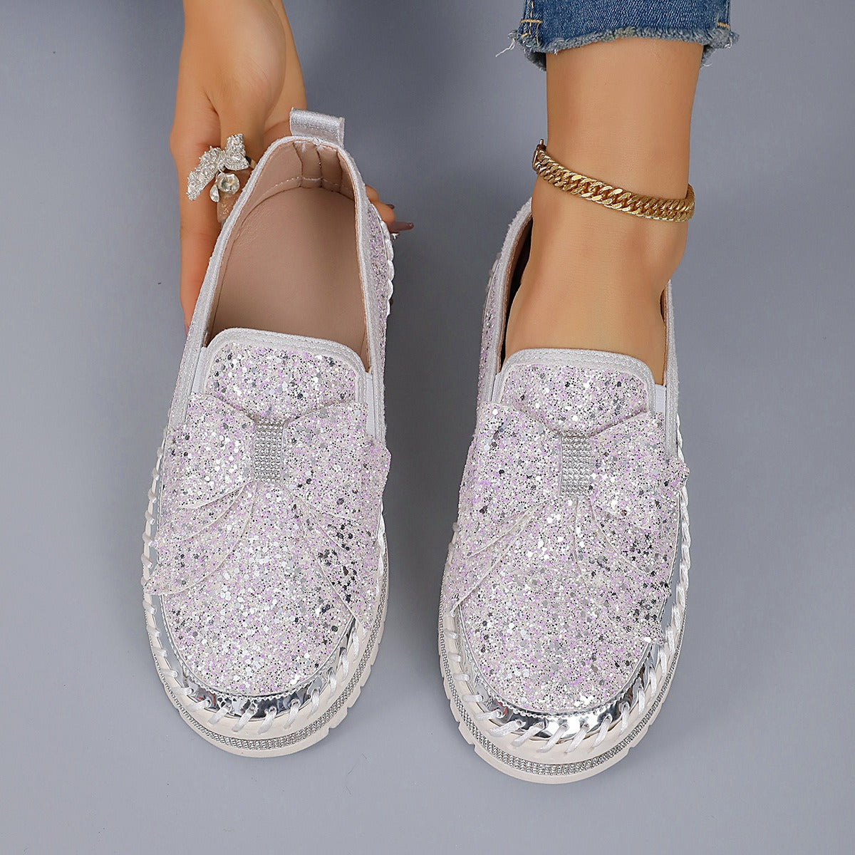 Women's Rhinestone Slip-On Sparkly Loafers