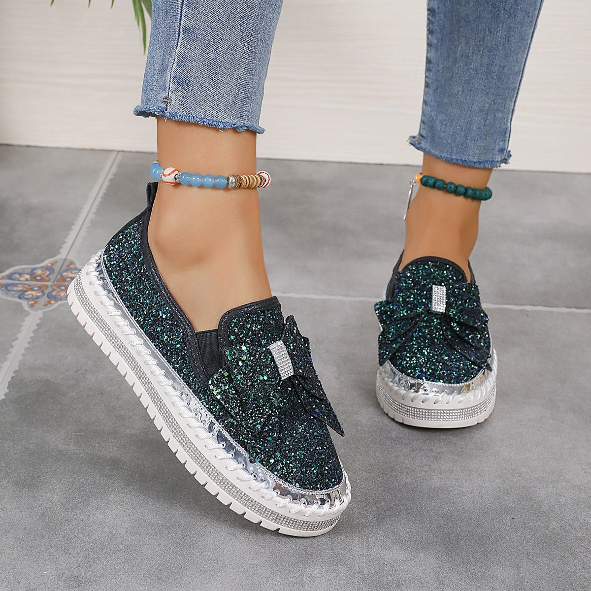 Women's Rhinestone Slip-On Sparkly Loafers