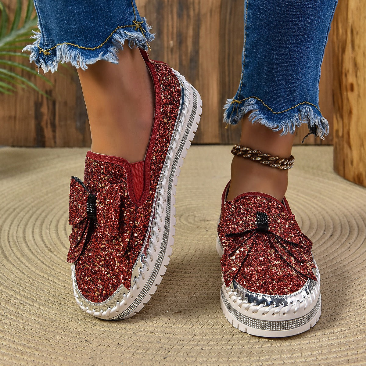 Women's Rhinestone Slip-On Sparkly Loafers