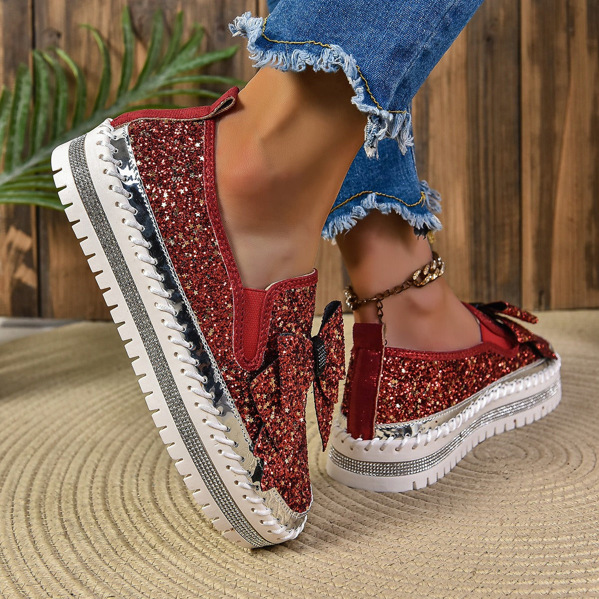 Women's Rhinestone Slip-On Sparkly Loafers