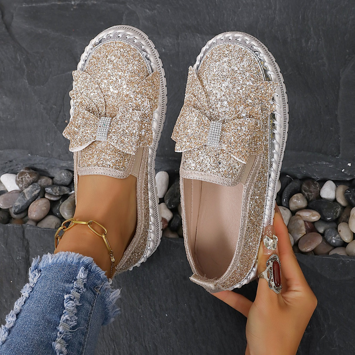 Women's Rhinestone Slip-On Sparkly Loafers
