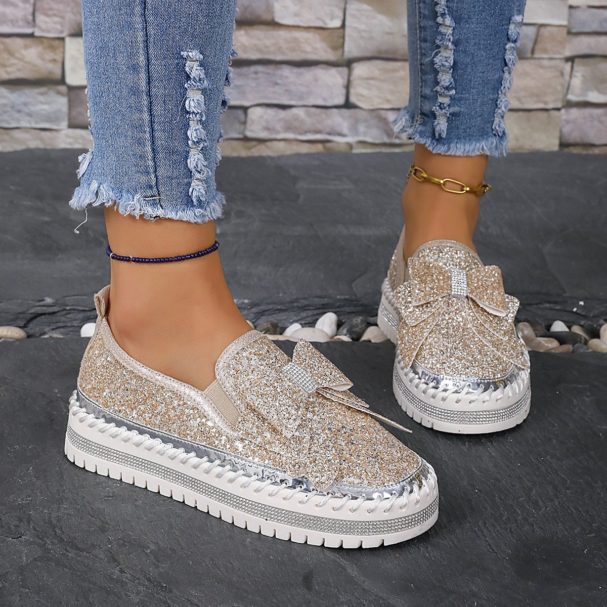 Women's Rhinestone Slip-On Sparkly Loafers