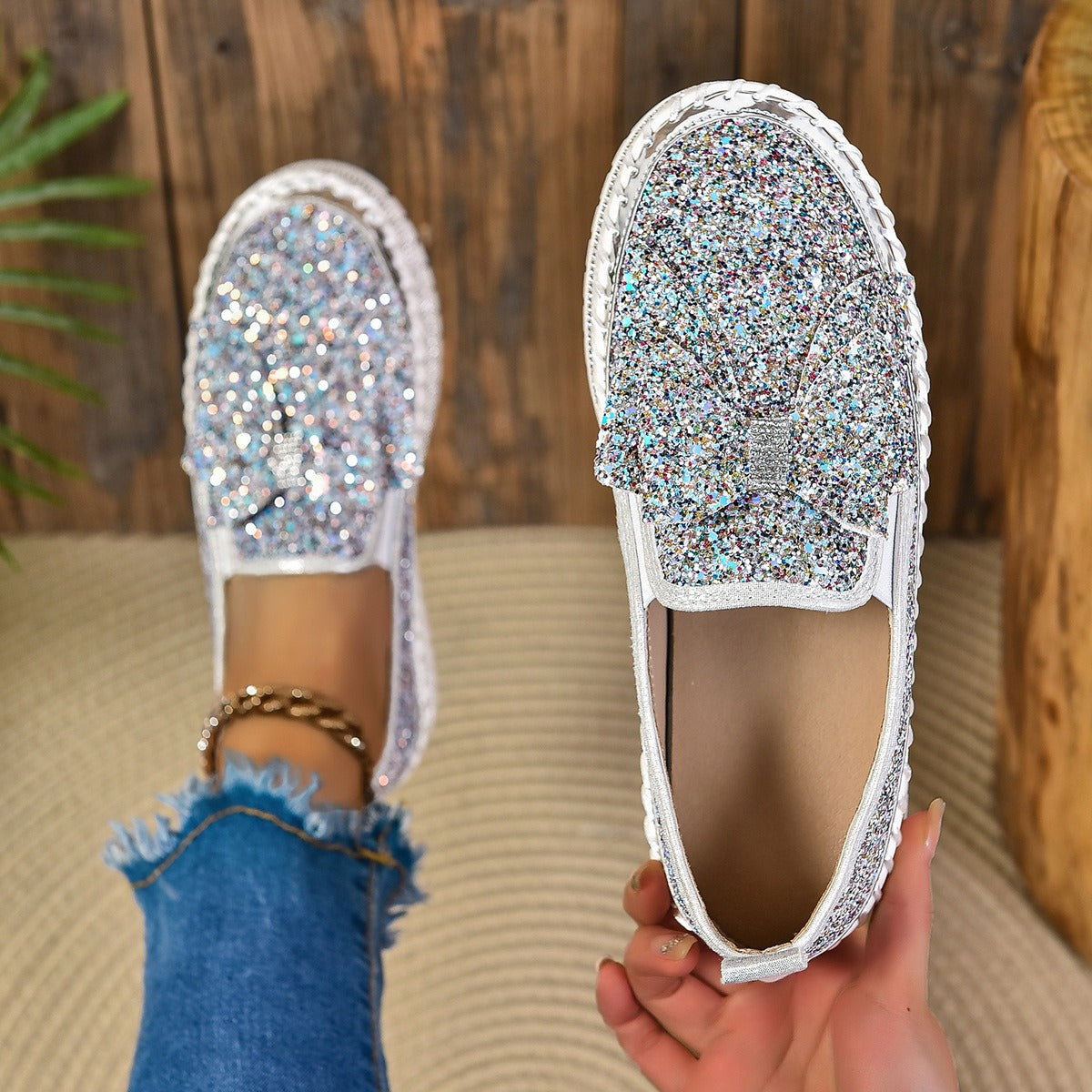 Women's Rhinestone Slip-On Sparkly Loafers