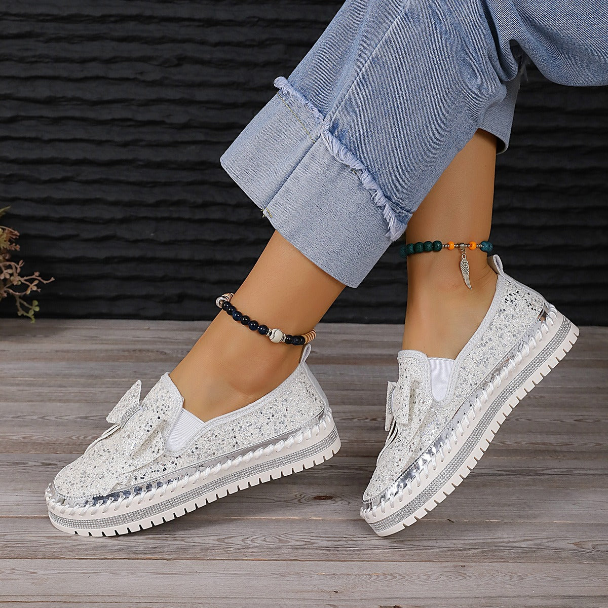 Women's Rhinestone Slip-On Sparkly Loafers