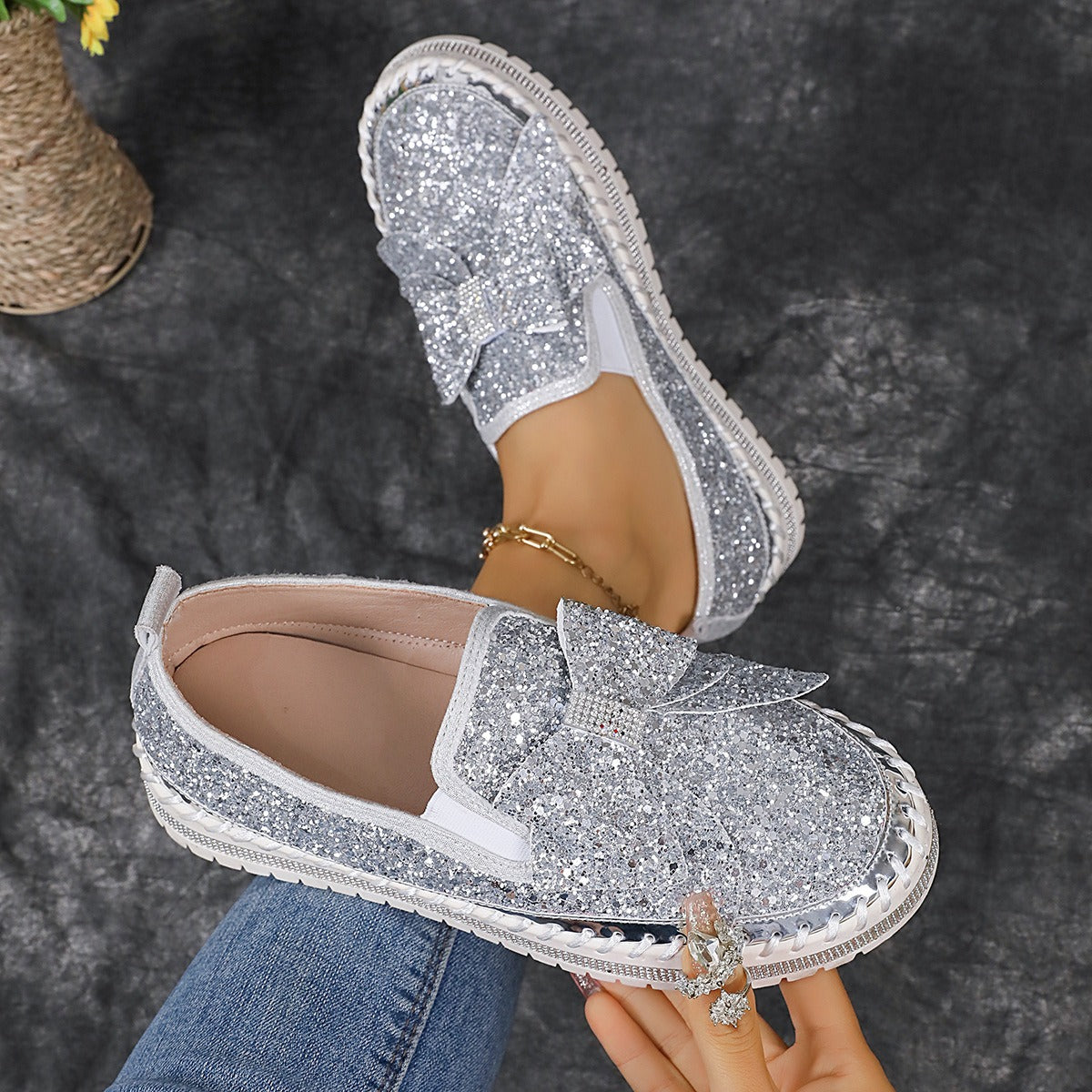 Women's Rhinestone Slip-On Sparkly Loafers