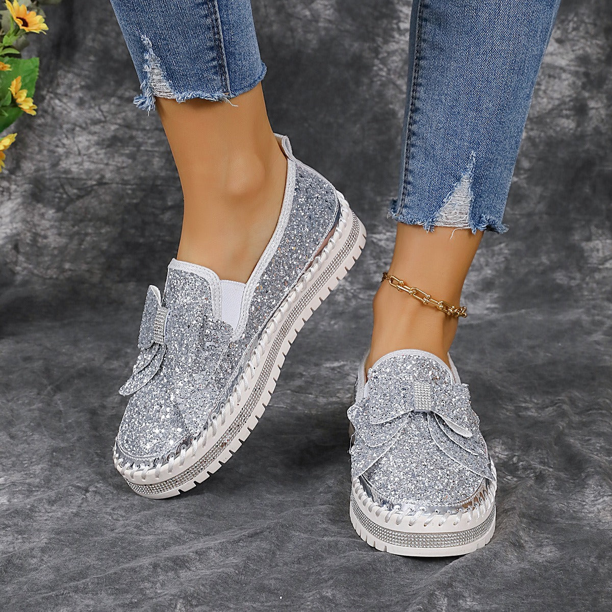 Women's Rhinestone Slip-On Sparkly Loafers