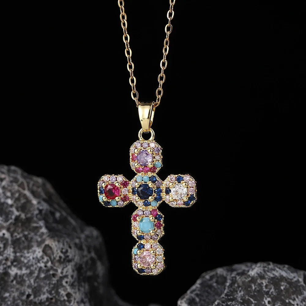 Lumina Cross Gemstone Necklace