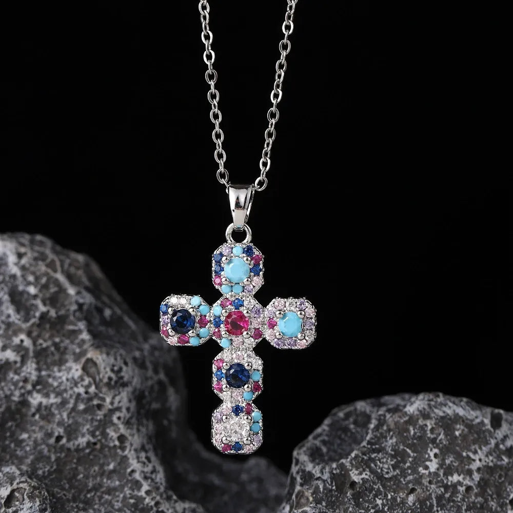 Lumina Cross Gemstone Necklace