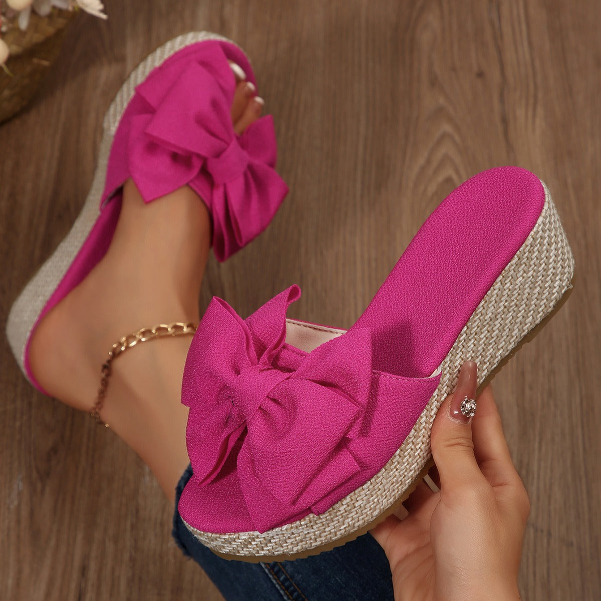 Women's New Elegant Bow Thick Bottom Platform Slippers