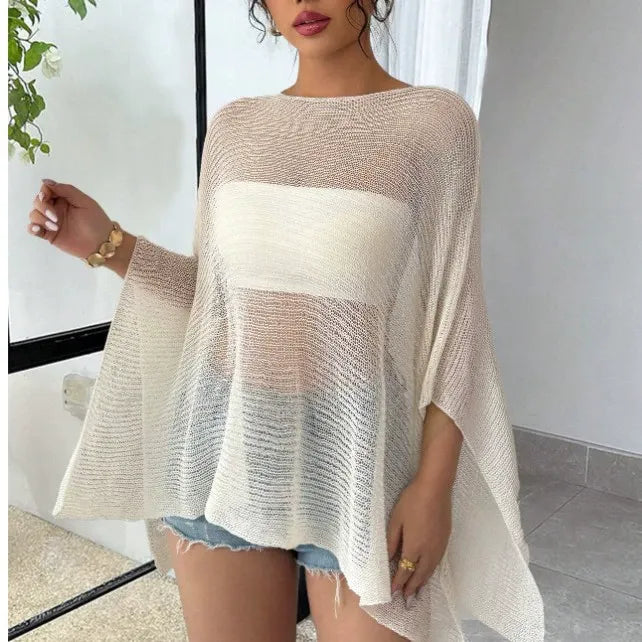 Ivory Crochet Knit Open-Front Cover-Up with Strapless Top