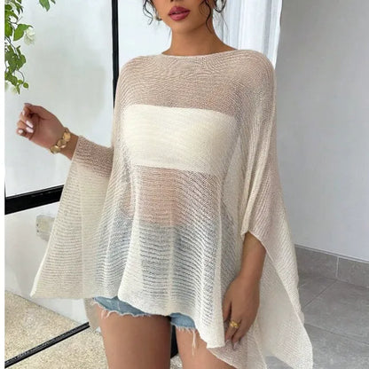Ivory Crochet Knit Open-Front Cover-Up with Strapless Top