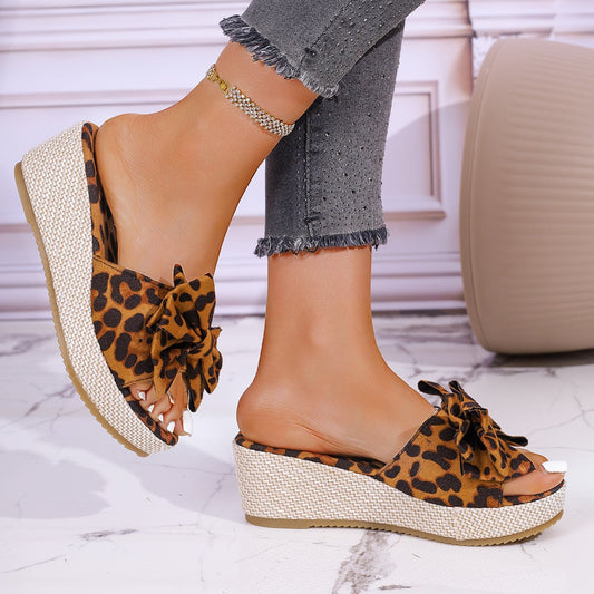 Women's New Elegant Bow Thick Bottom Platform Slippers