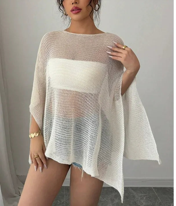 Ivory Crochet Knit Open-Front Cover-Up with Strapless Top