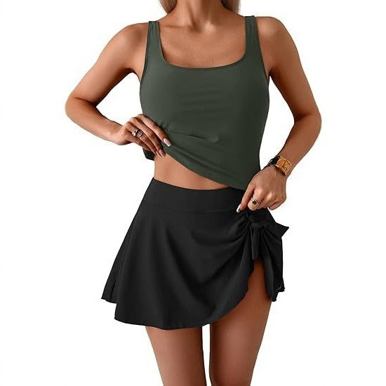 Floral Vintage Split-Skirt Swim Set
