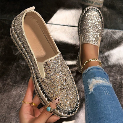 Fashionable Rhinestones Thick-Soled Loafers