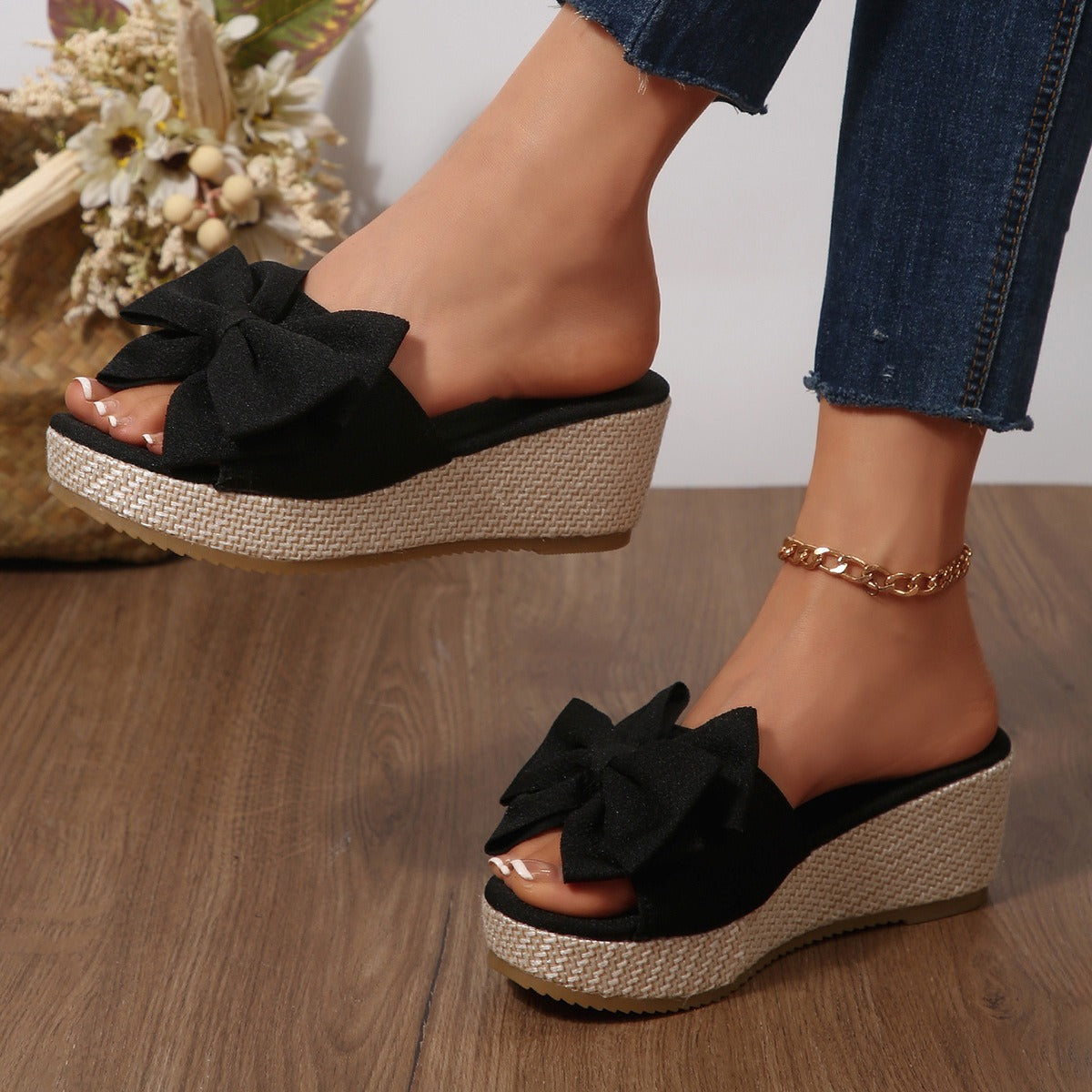 Women's New Elegant Bow Thick Bottom Platform Slippers