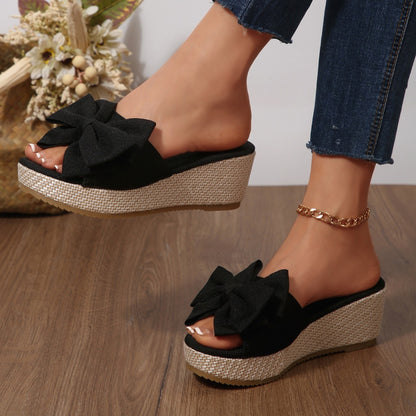 Women's New Elegant Bow Thick Bottom Platform Slippers
