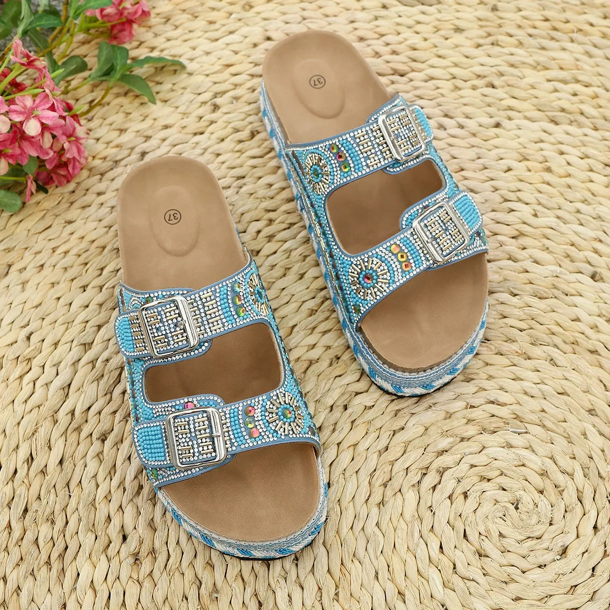Rhinestone platform slippers