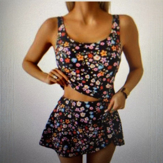 Floral Vintage Split-Skirt Swim Set