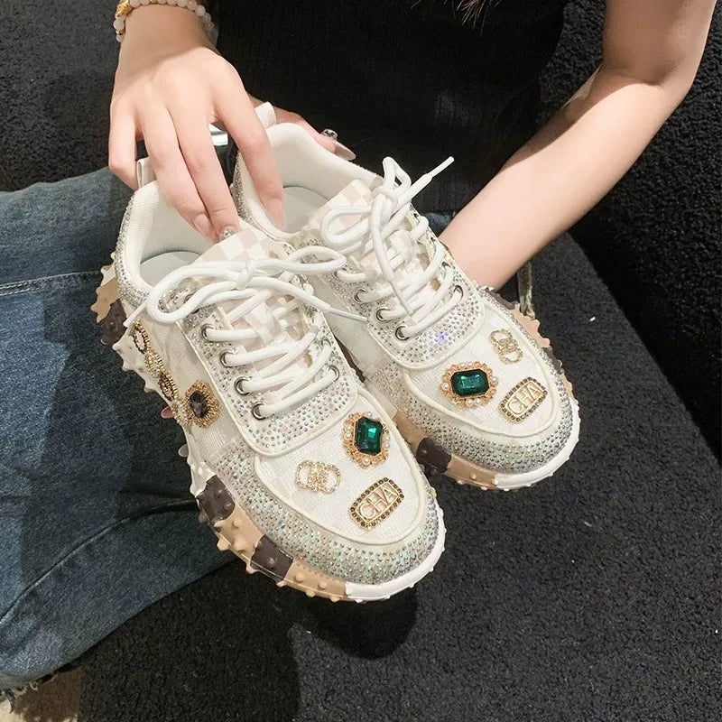 Women's Fashion Rhinestone Letter Sparkling Sneakers